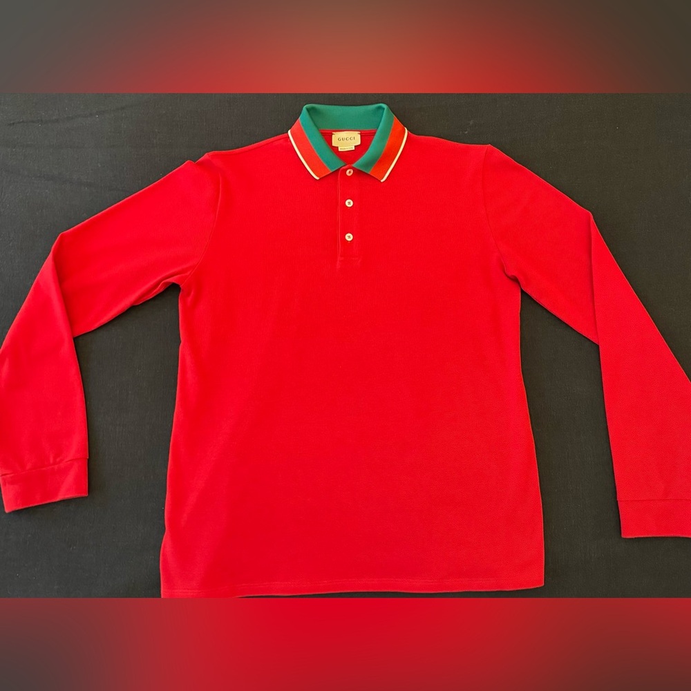 Authentic Gucci kids long sleeve polo – red – Gucci logo web collar size boys 12